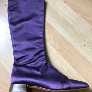 Valentino purple satin knee hi boots